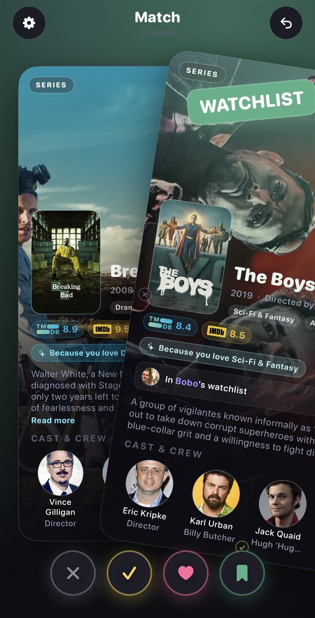 Écran Match, swipe pour découvrir de nouvelles séries